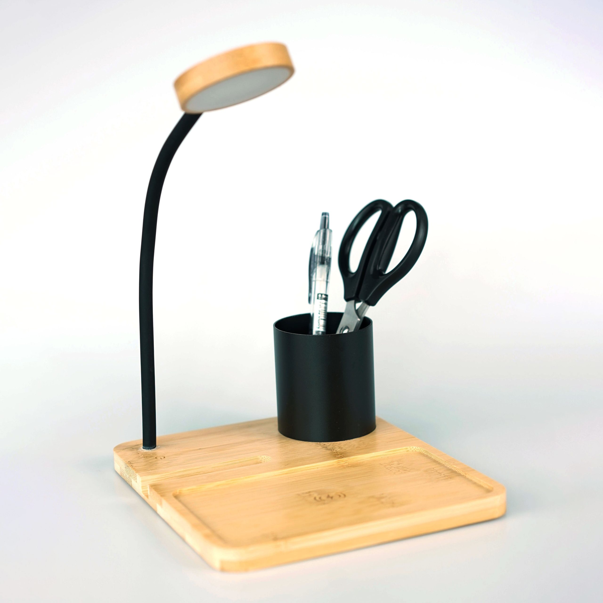Bamboo Table Lamp with 15W Wireless Charger and Pen Holder